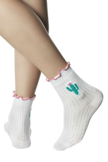 DELMA bavlněné ponožky - bílá kaktus